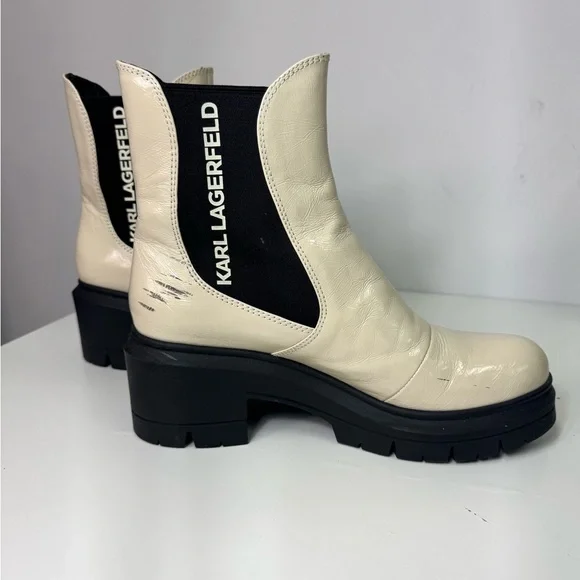 Karl Lagerfeld Cream Colored Patent Chelsea Boots, Women’s 9 - Picture 2 of 8